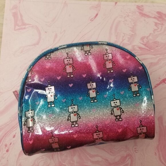 Cute Pink Blue Robot Makeup Bag. - Picture 7 of 9